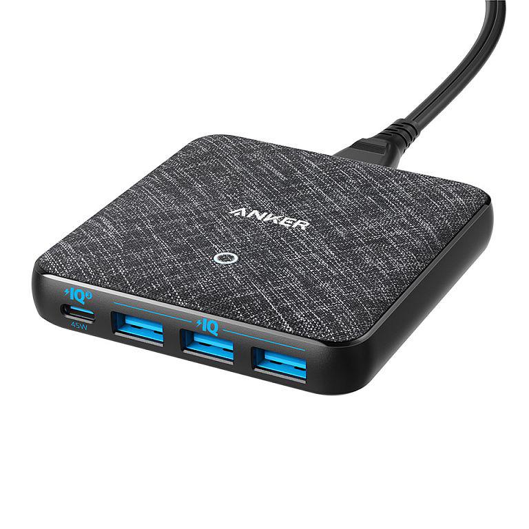 Многопортовое сетевое зарядное устройство Anker PowerPort Atom III Slim мощностью 65 Вт (USB-C, 3 USB-A) (GaN)